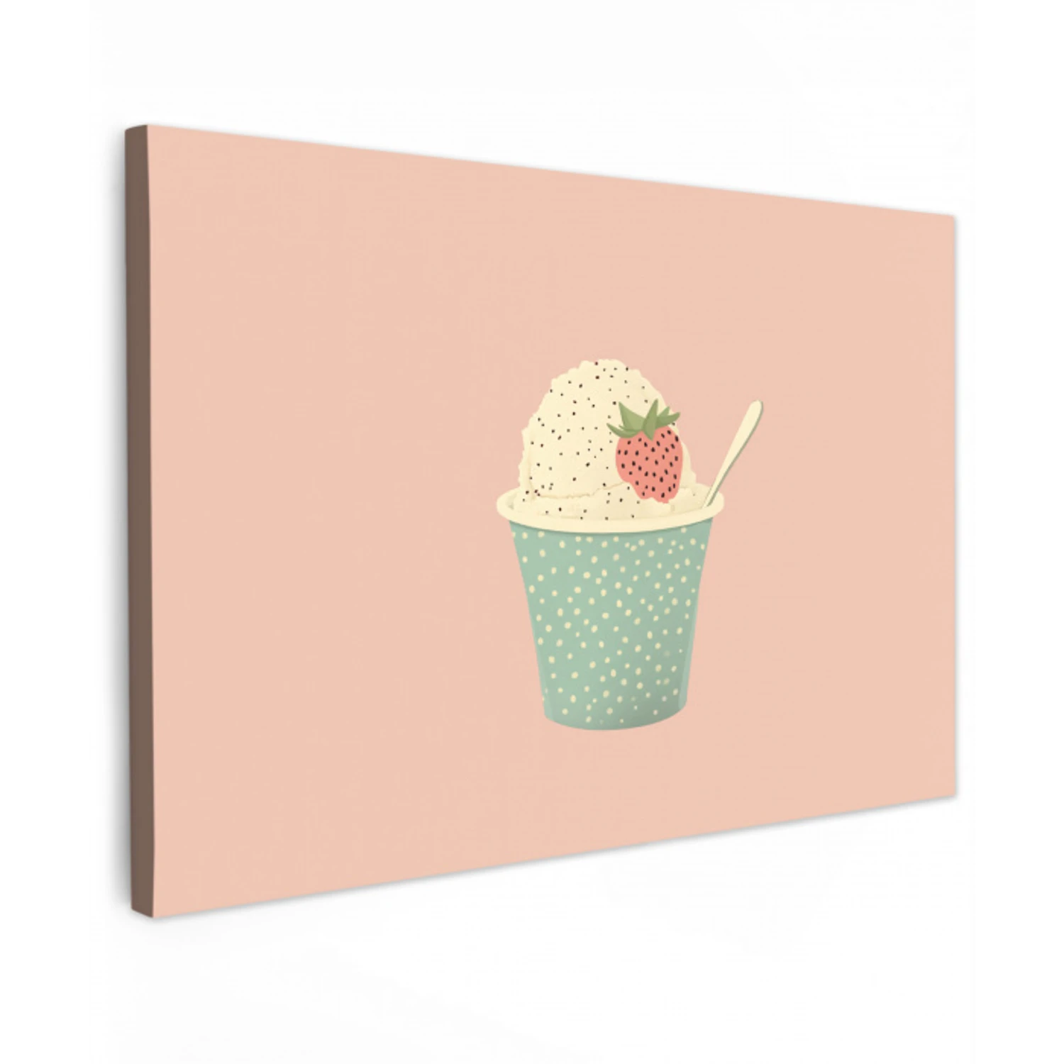 Bakje - Ijs - Aardbei - Roze Tuinposter op houten frame 2 cm dik klein -3d