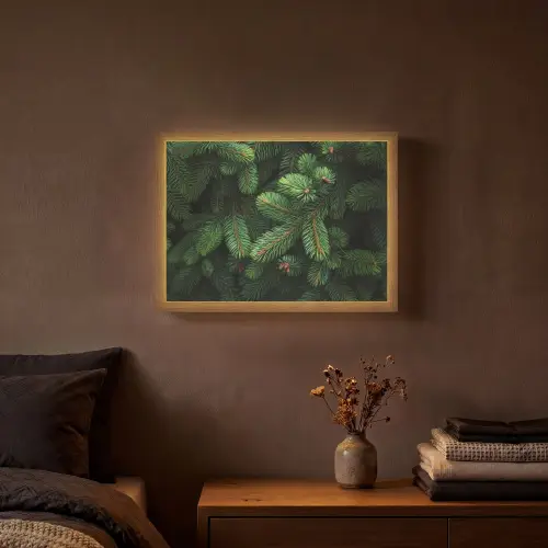Sparrentakken - Knoppen - Naalden - Groen Light Box met batterij (Wandlamp) middel -sfeer4