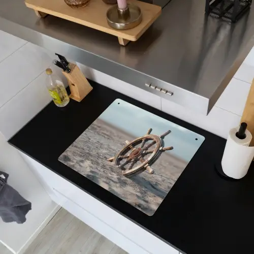 Scheepsstuur - Hout - Bruin - Zand Inductie beschemer met haakjes middel -sfeer1