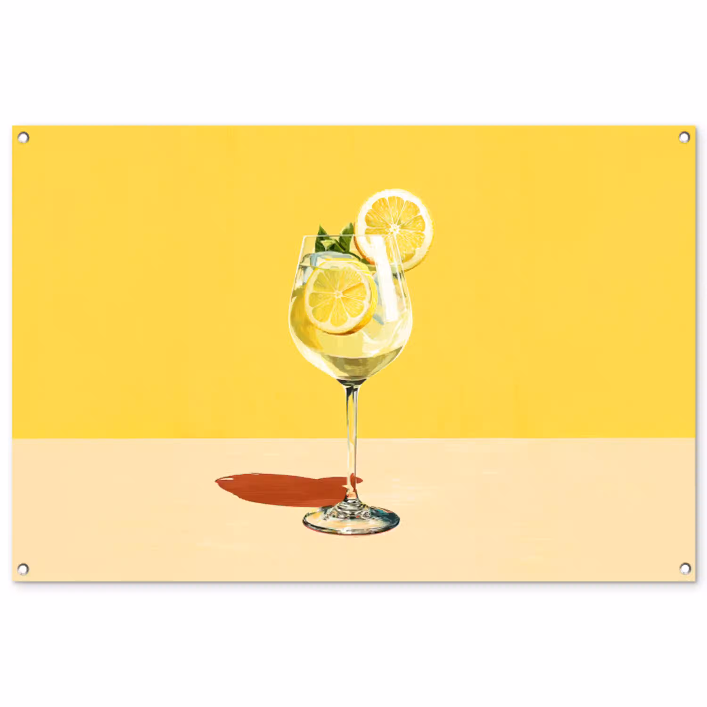 Wijnglas - Citroen - Geel - Minimalistisch tuinposter los doek groot -3d