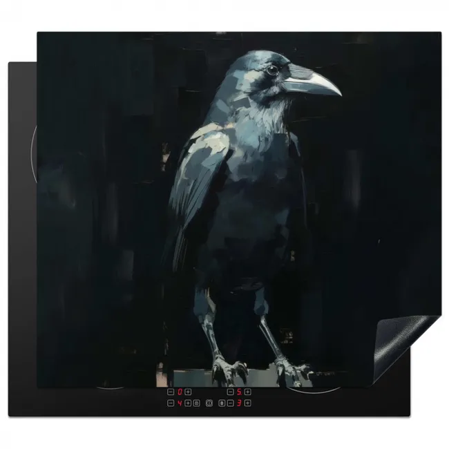 Raaf - Vogels - Zwart Inductie beschermer vinyl 3mm middel -3d