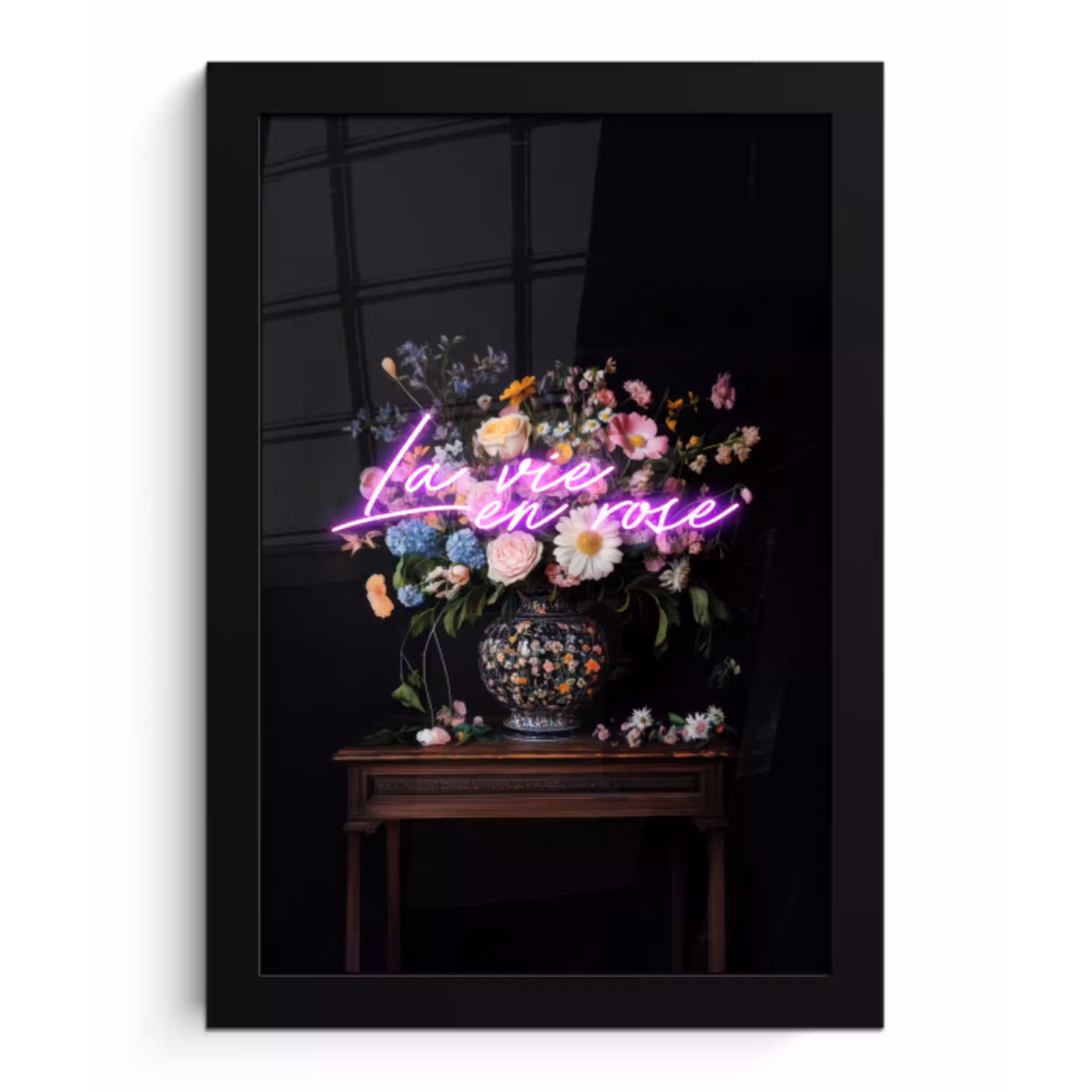 Neon - Vaas - Bloemen fotolijst zwart zonder passe partout klein -3d