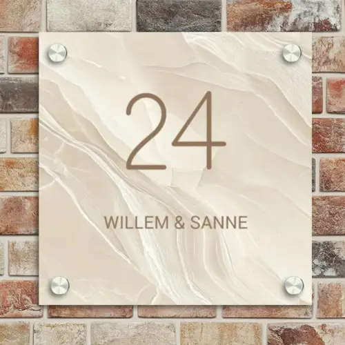 Vierkant - Beige - Marmer - Klassiek Naambord Vierkant klein -sfeer2