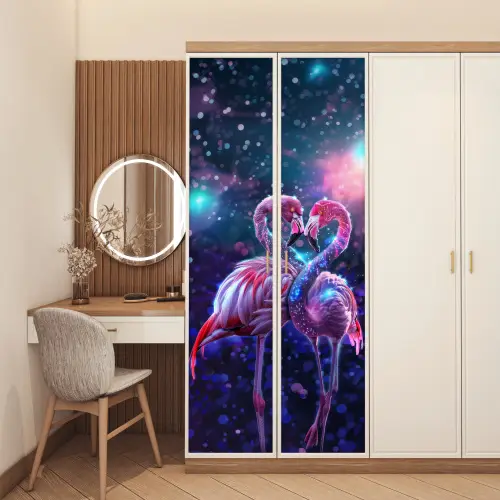Flamingo's - Dieren - Ruimte - Galaxy deurposter klein -sfeer3