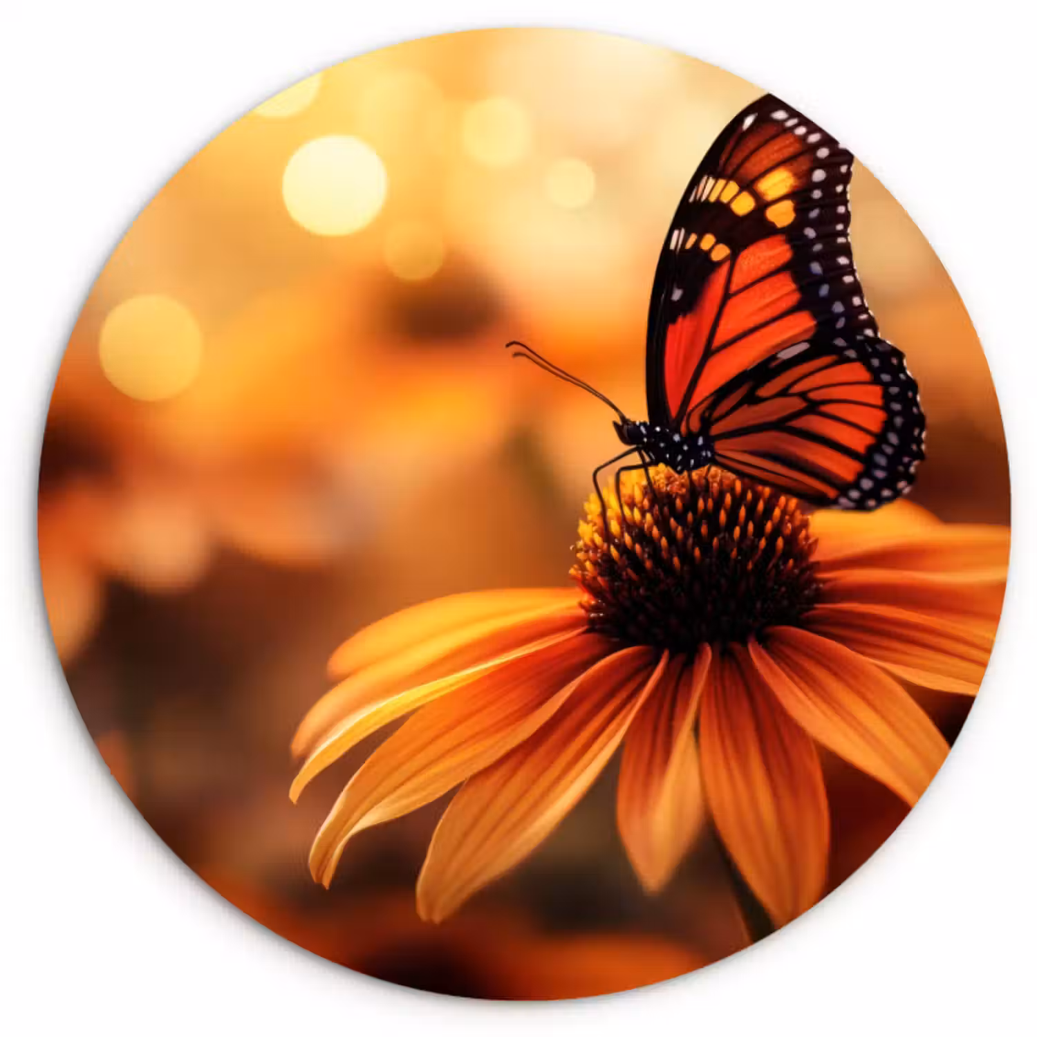 Muurcirkel - Vlinder - Bloemen - Oranje
