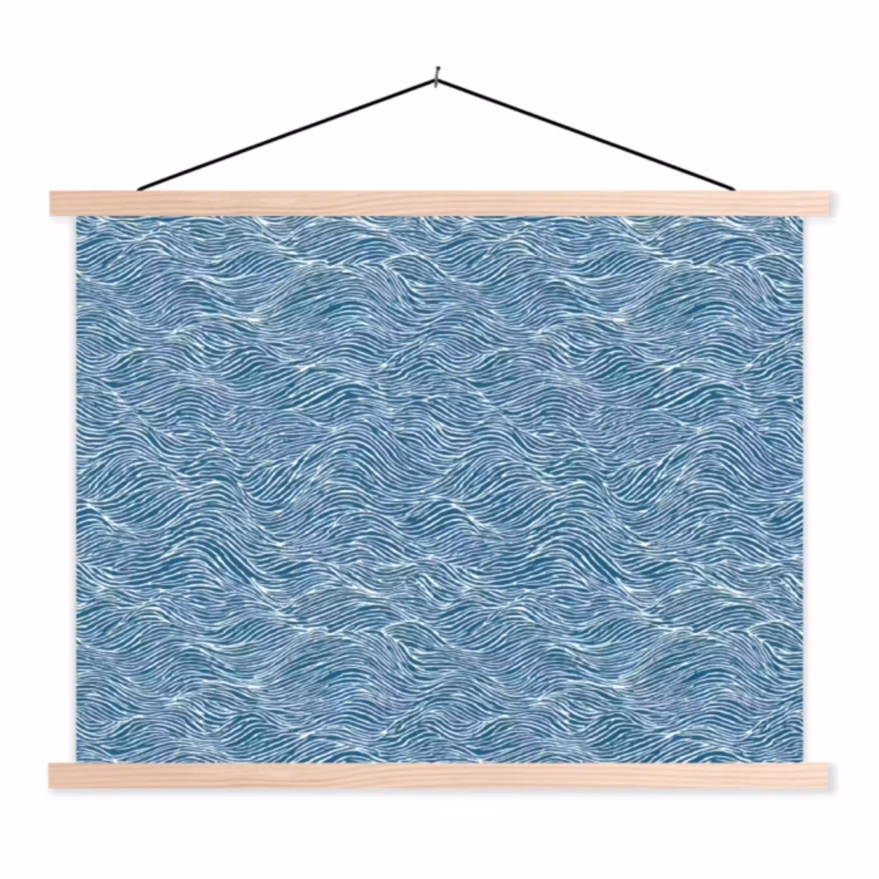 Blauw - Wit - Golven - Getekend - Textuur textielposter latten blank klein 122 -3d