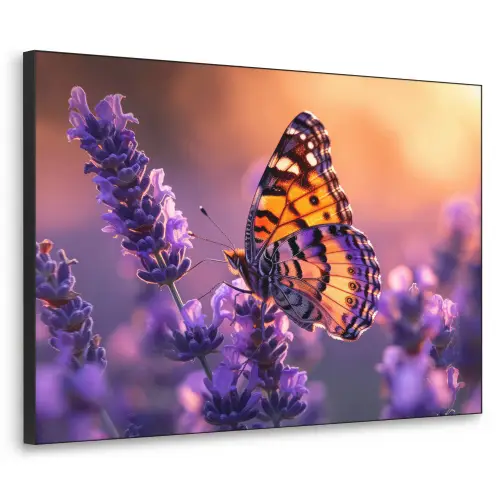 Bloemen - Vlinder - Lavendel - Bloem - Natuur Textielframe - compleet frame klein -3d