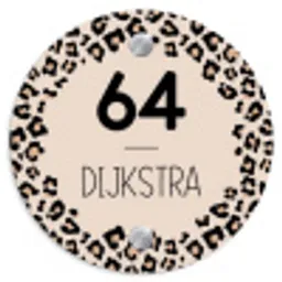 Beige luipaardprint - Modern Naambord Rond klein -3d
