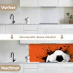 Voetbal - Verf - Sport - Oranje keuken achterwand 2 middel -voor-na_DE