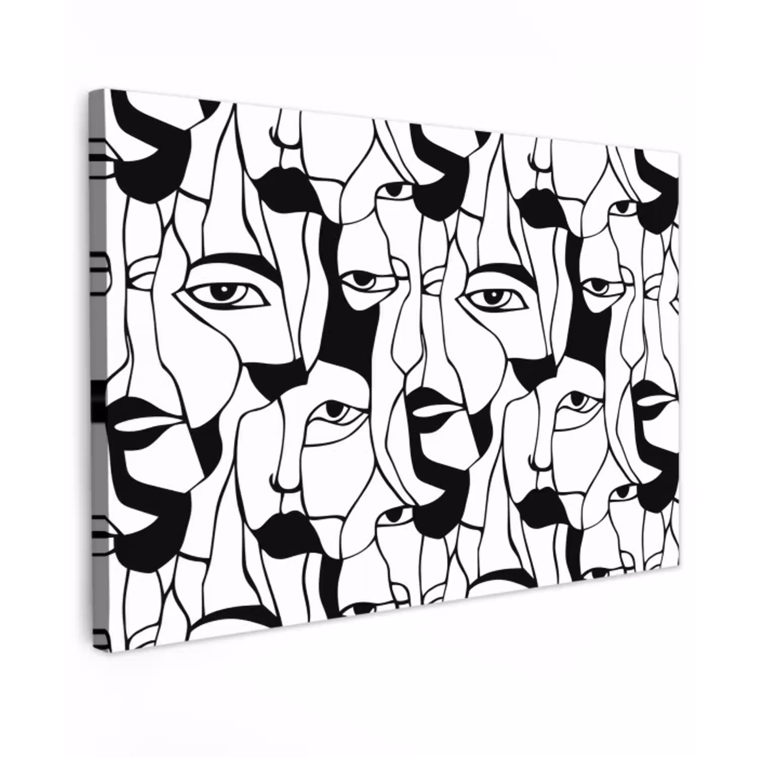 Lijnen - Gezichten - Zwart - Wit canvas 2cm klein 34 -z3d