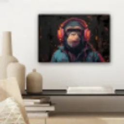 Graffiti - Chimpansee - Koptelefoon - Aap canvas 2cm klein -sfeer6