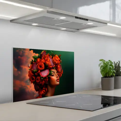 Vrouw - Drankenfruit - Rozen keuken achterwand spatscherm klein -3d_schuin