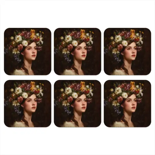 Portret - Vrouw - Bloemen onderzetter kurk middel -3d