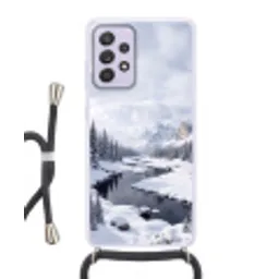 Sneeuwlandschap - Bergen - Rivier - Winter Hoesje Samsung Galaxy A52 5G met koord klein -3d