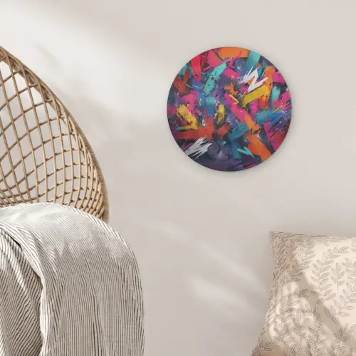 Abstract - Explosie - Neonkleuren Akoestische PET Vilt - Rond klein -sfeer4