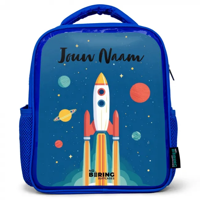 Rugzak kind met naam - Blauw Raket - Planeet - Sterren - Veelkleurig
