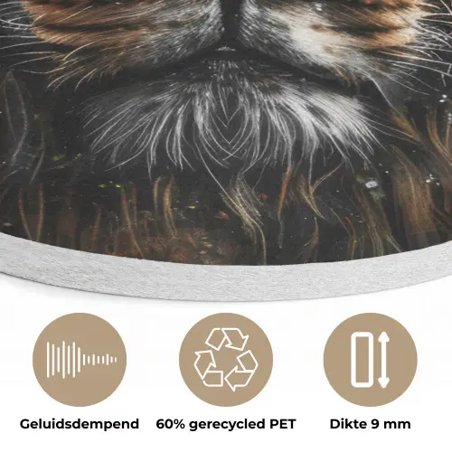 Leeuw - Dieren - Portret - Zwart - Luxe Akoestische PET Vilt - Rond klein -closeup_NL