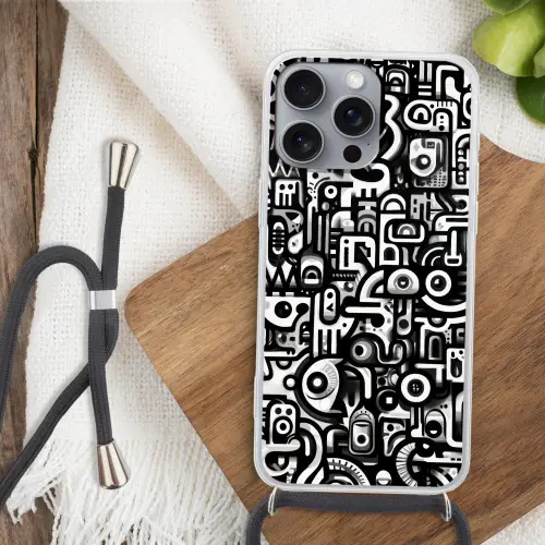 Symbolen - Abstract - Grafisch - Zwart Hoesje iPhone 16 Pro Max met koord klein -sfeer4