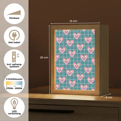 Hartjes - Raster - Patroon - Blauw Light Box met kabel (Tafellamp) klein 925 -USP_NL