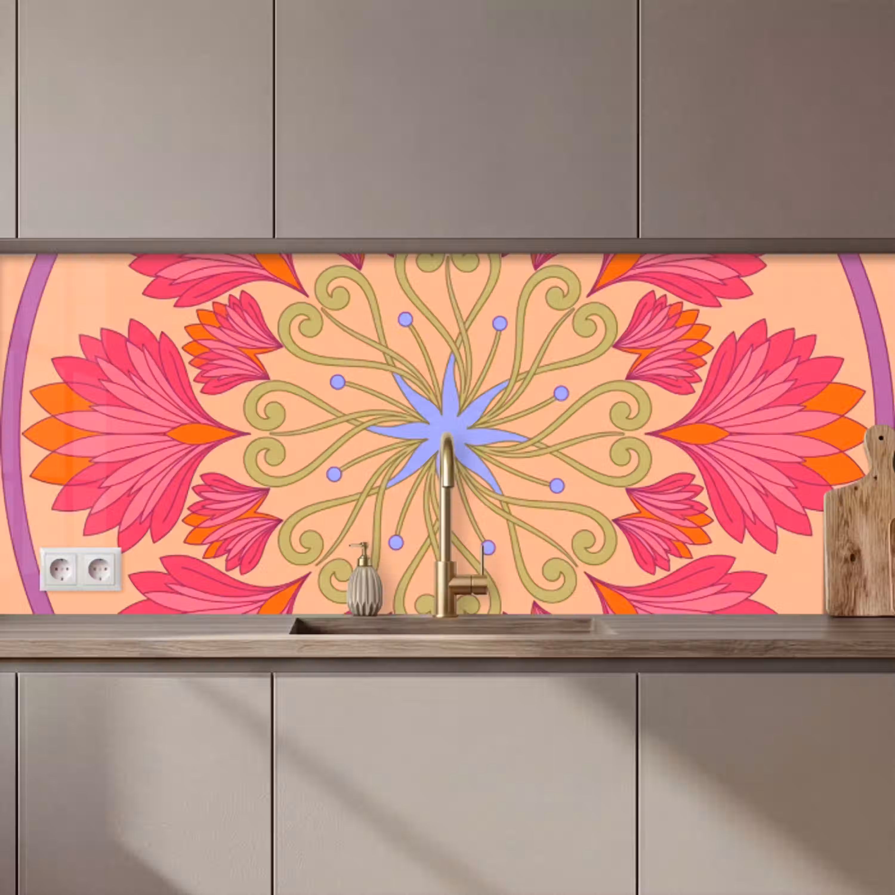 Bloemen - Patroon - Abstract - Roze - Decoratief keuken achterwand 2 middel zz_3dshopping