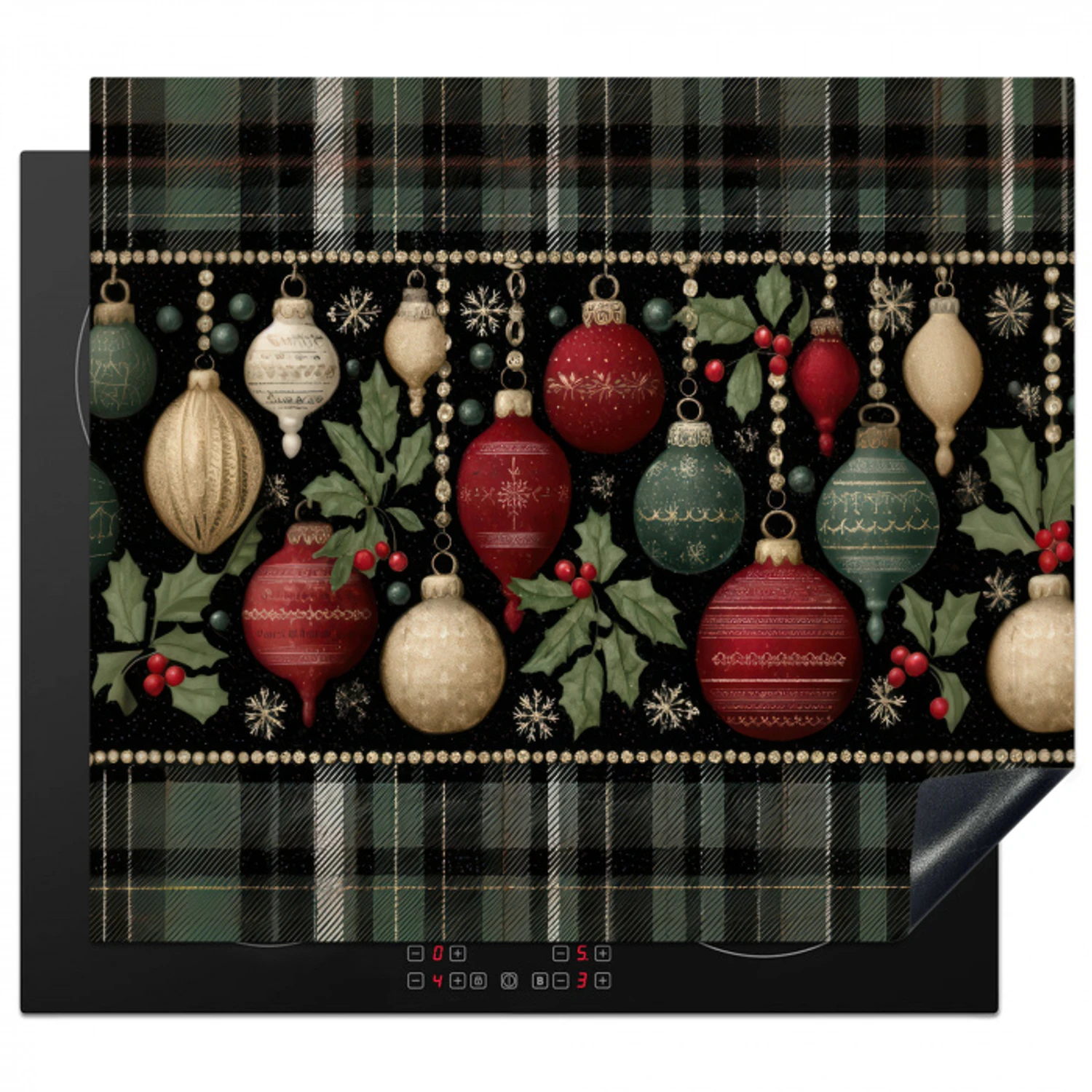 Kerstballen - Rood - Hulsttakken - Patroon Inductie beschermer vinyl 3mm middel -3d