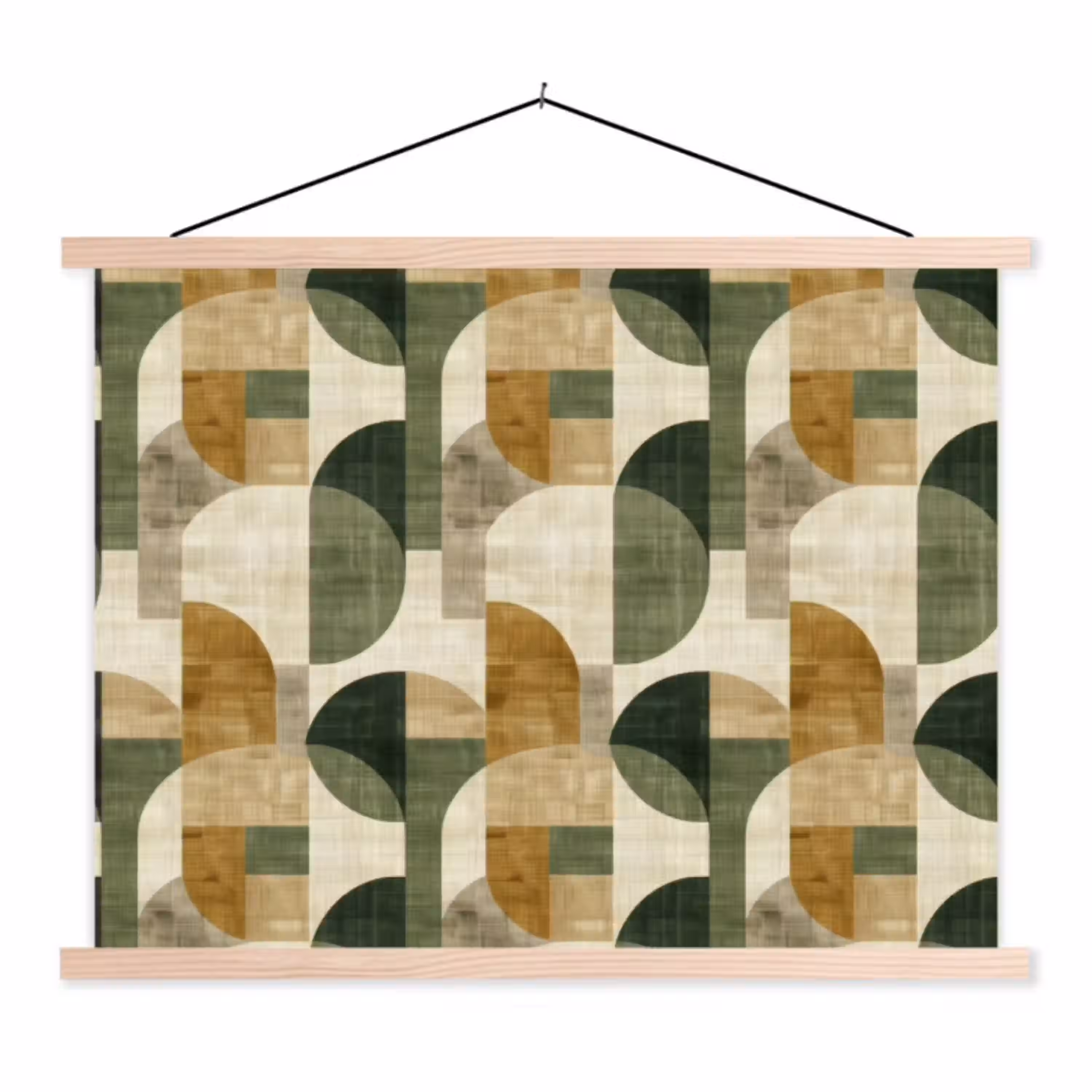 Olijfgroen - Geometrisch - Abstract - Mid-Century - Linnen - Patroon textielposter latten blank klein 122 -3d