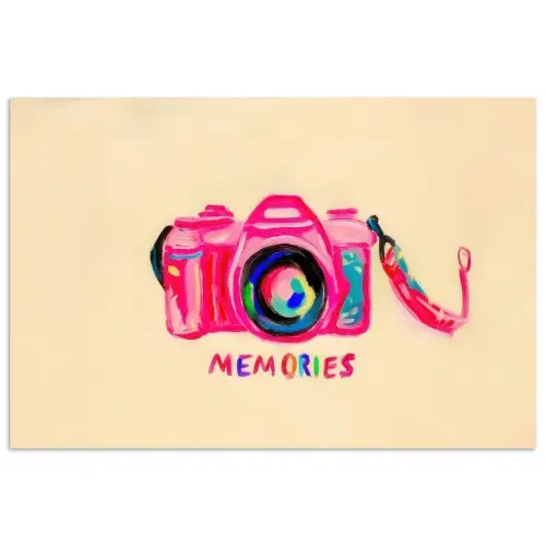 Camera - Memories - Roze - Geschilderd poster papier klein -3d