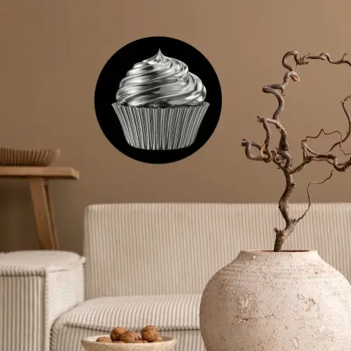 Cupcake - Luxueus - Zilver Wandcirkel behangsticker klein -sfeer1