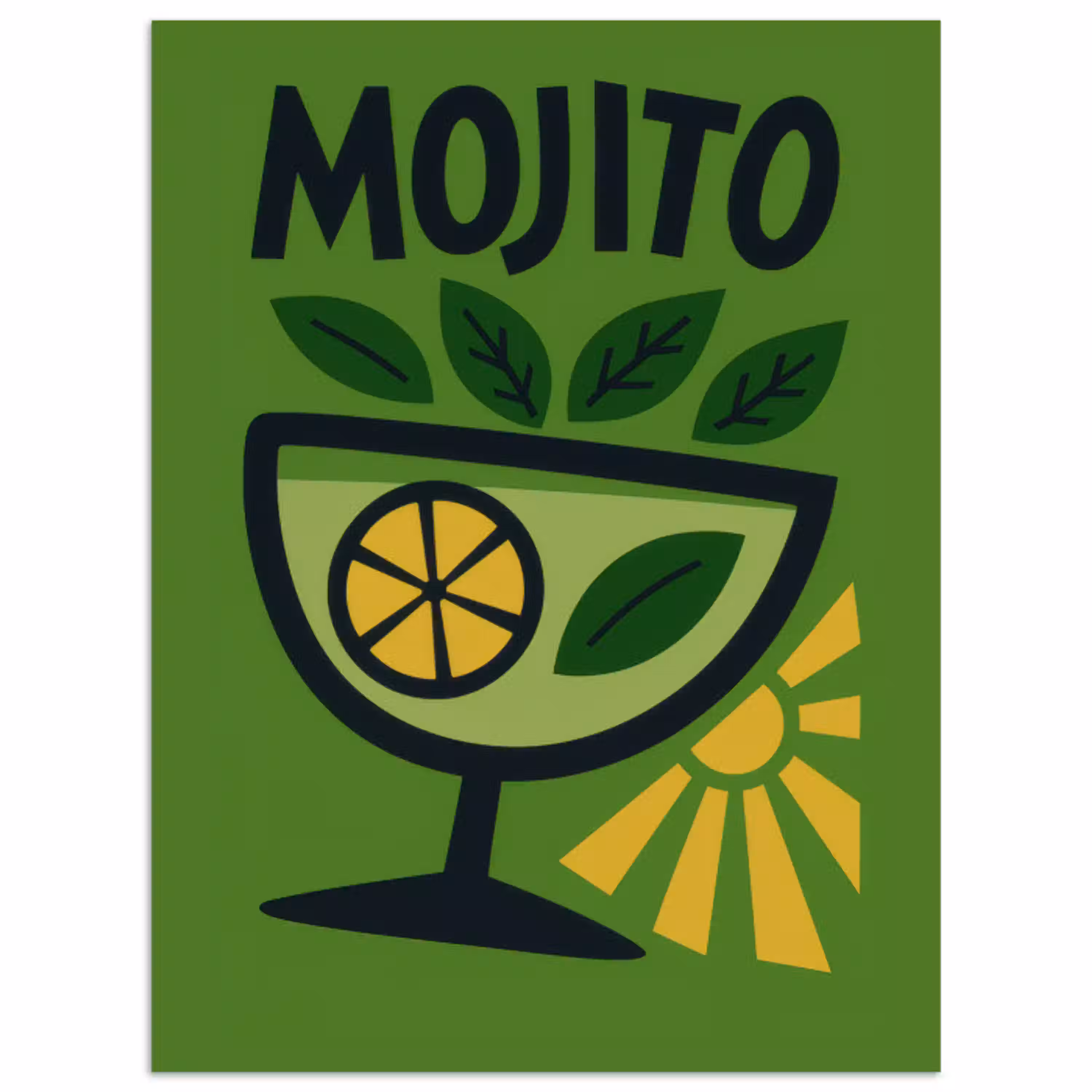 Mojito - Cocktail - Citroen - Groen poster papier klein -3d