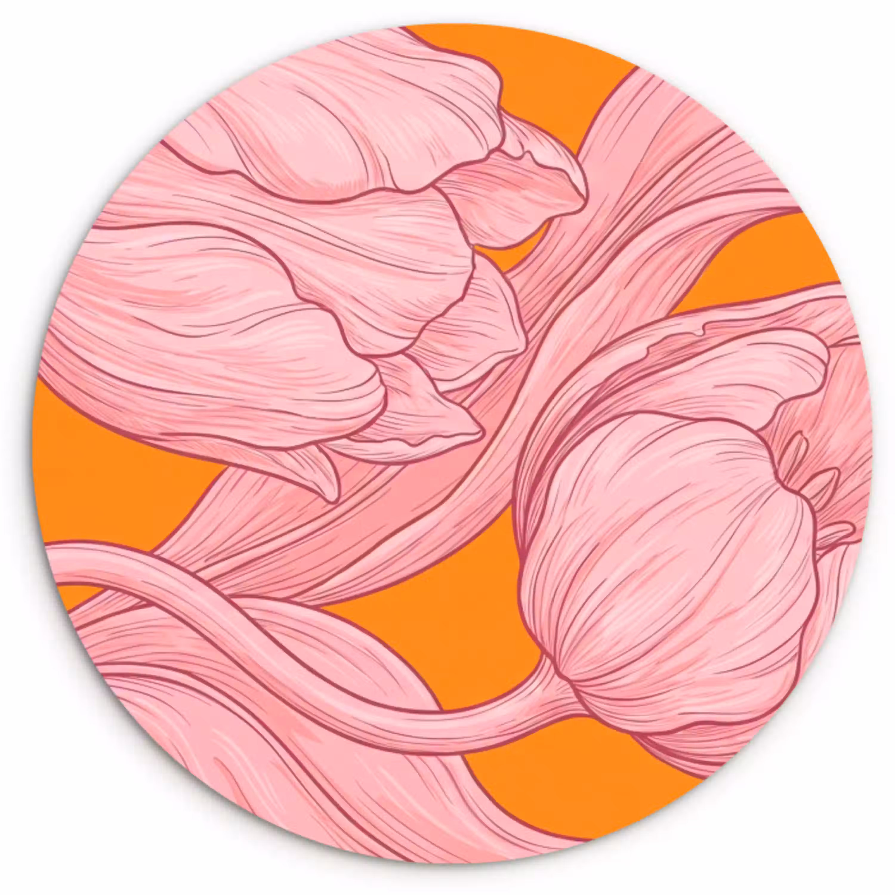 Roze bloemen - Modern Wandcirkel plexiglas klein -3d