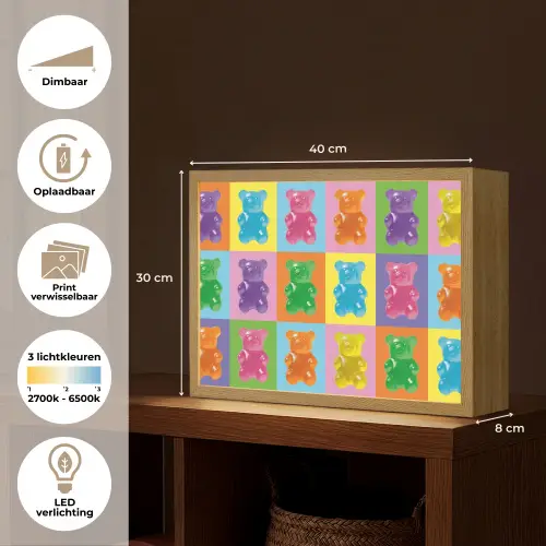 Art- Snoep - Kleurrijk Light Box met batterij (Wandlamp) middel -USP_websiteoverzichtNL