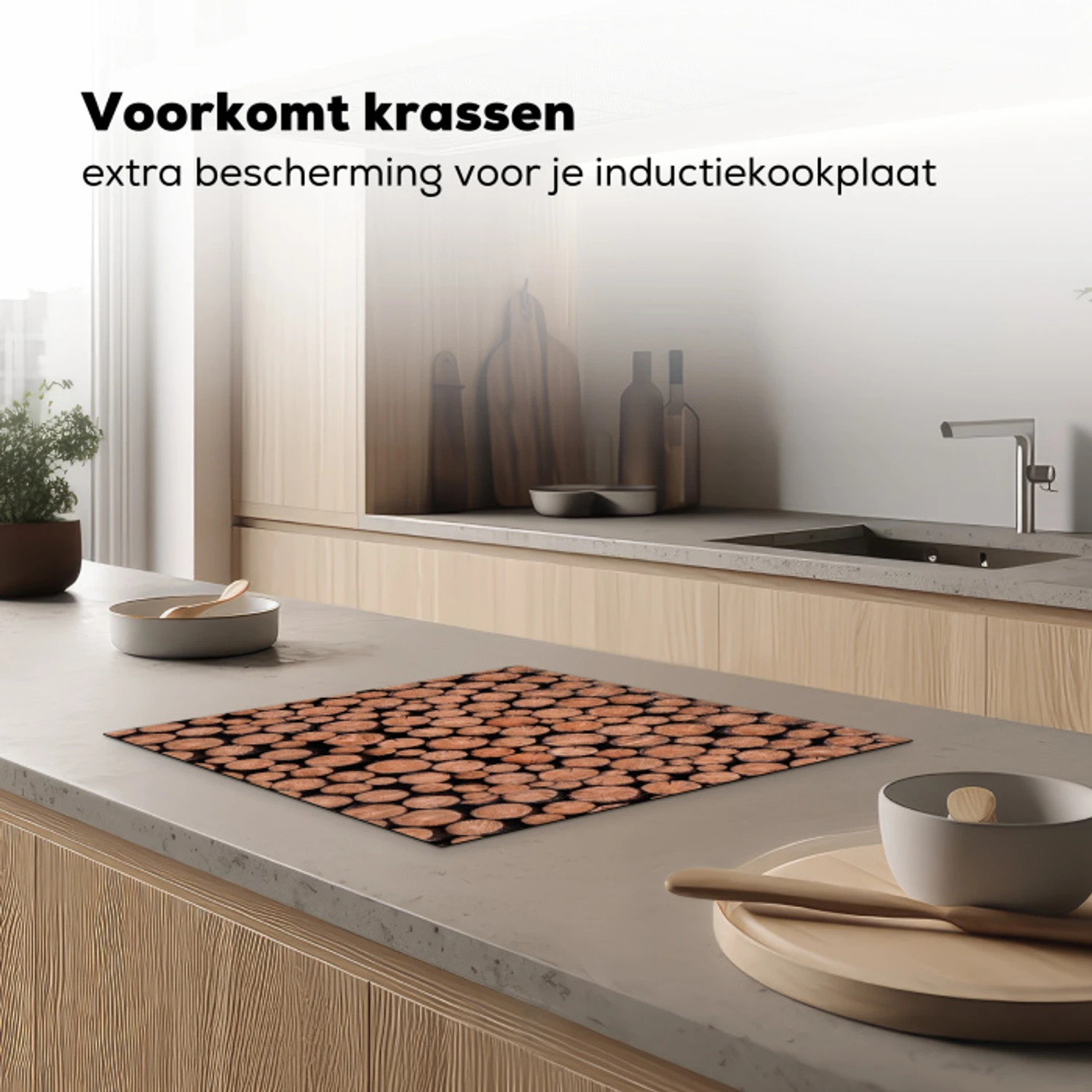 Houtblokken - Textuur - Patroon - Bruin - Rustiek Inductie beschermer vinyl 3mm middel -sfeer1