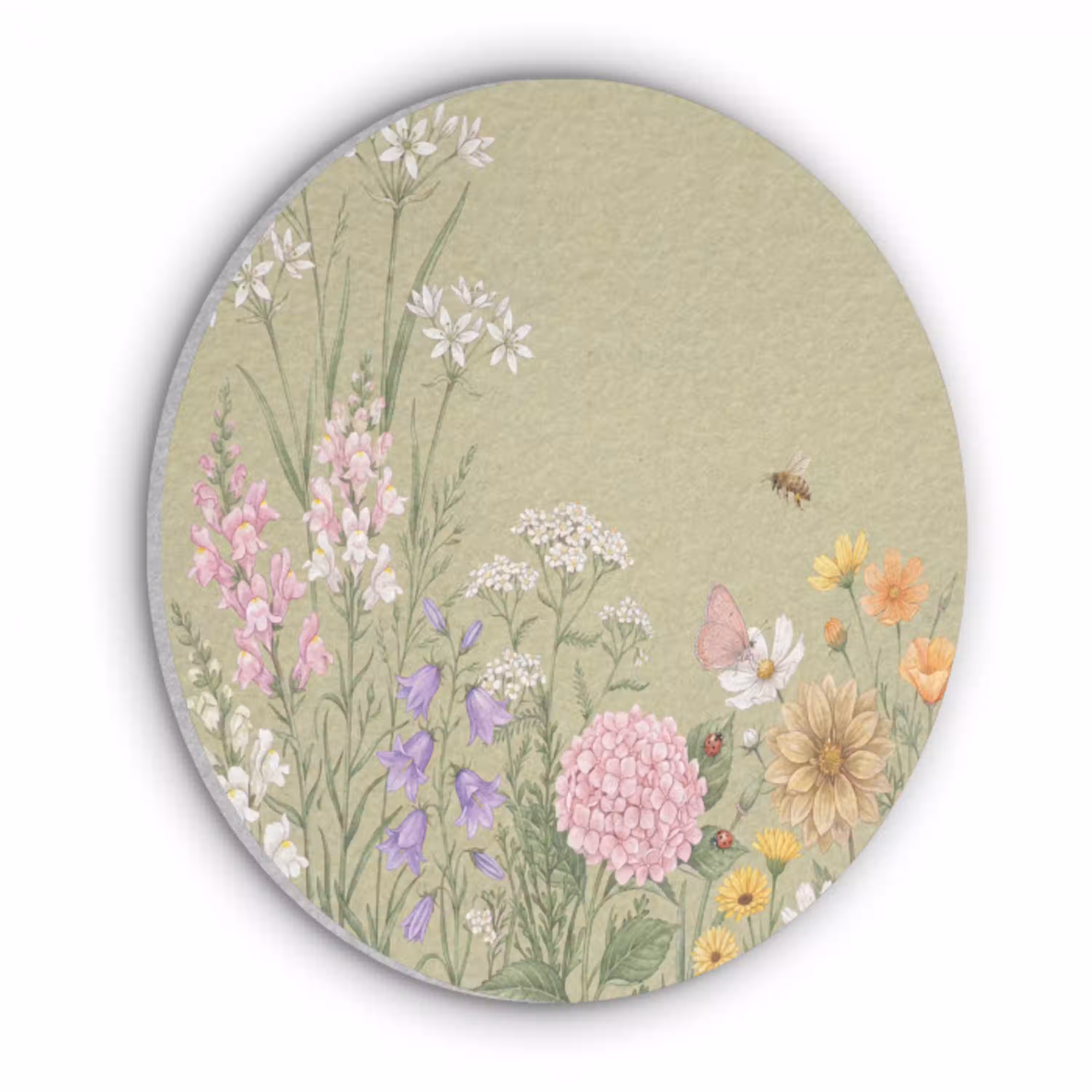 Botanisch - Bloemen - Kleurrijk Akoestische PET Vilt - Rond klein -3d