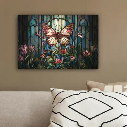 Vlinder - Roze - Bloemen - Bladeren canvas 2cm klein -sfeer3