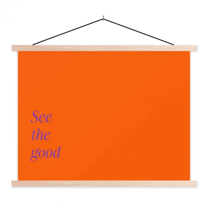See te good - Paars - Oranje textielposter latten blank klein -3d