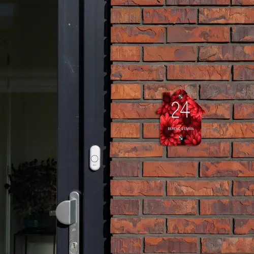 Rode bloemen - Klassiek Naambord Huisje klein -sfeer2