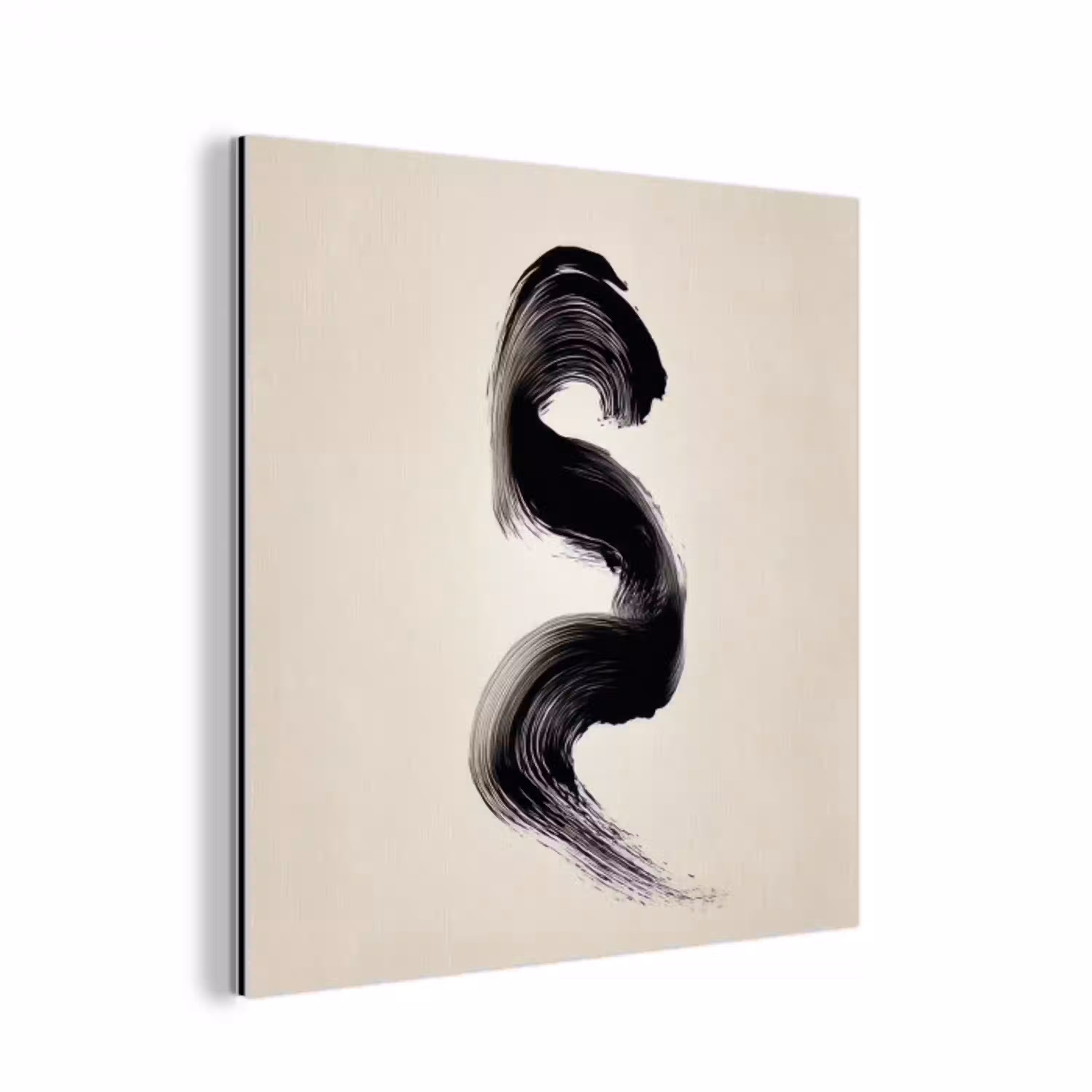 Penseelstreek - Zwart - Minimalistisch aluminium wit klein -3d