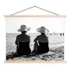 Vrouwen - Zonnehoed - Strand - Zwart - Wit textielposter latten blank klein -3d
