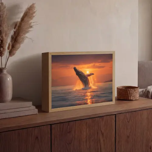 Walvis - Zon - Zee Light Box met batterij (Wandlamp) middel -sfeer2