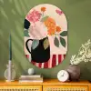 Vaas - Bloemen - Vlinder - Rood Wandcirkel Ovaal Glas middel -sfeer2