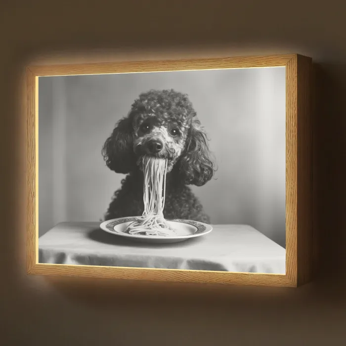 Poedel - Hond - Zwart - Wit - Schattig - Pasta Light Box met batterij (Wandlamp) middel -z3d_website