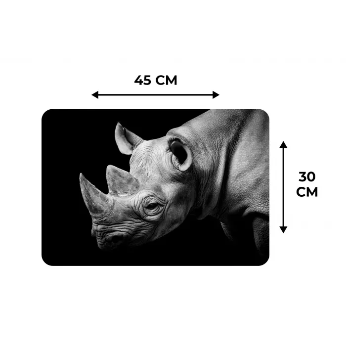 Dieren - Neushoorn - Zwart - Wit - Portret Placemat vinyl groot -specs