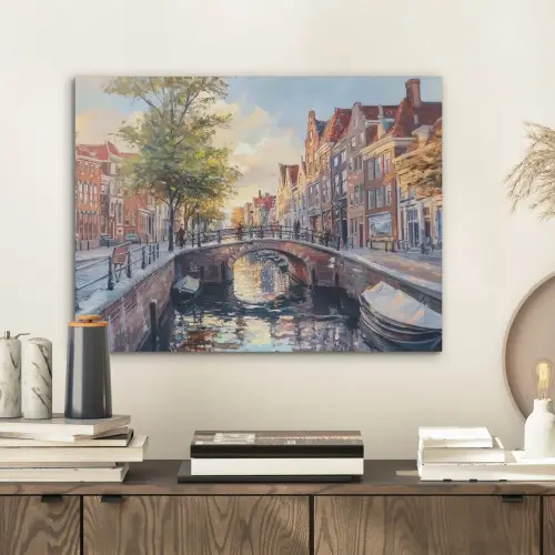 Brug - Stad - Huizen - Boot PET vilt klein -sfeer1