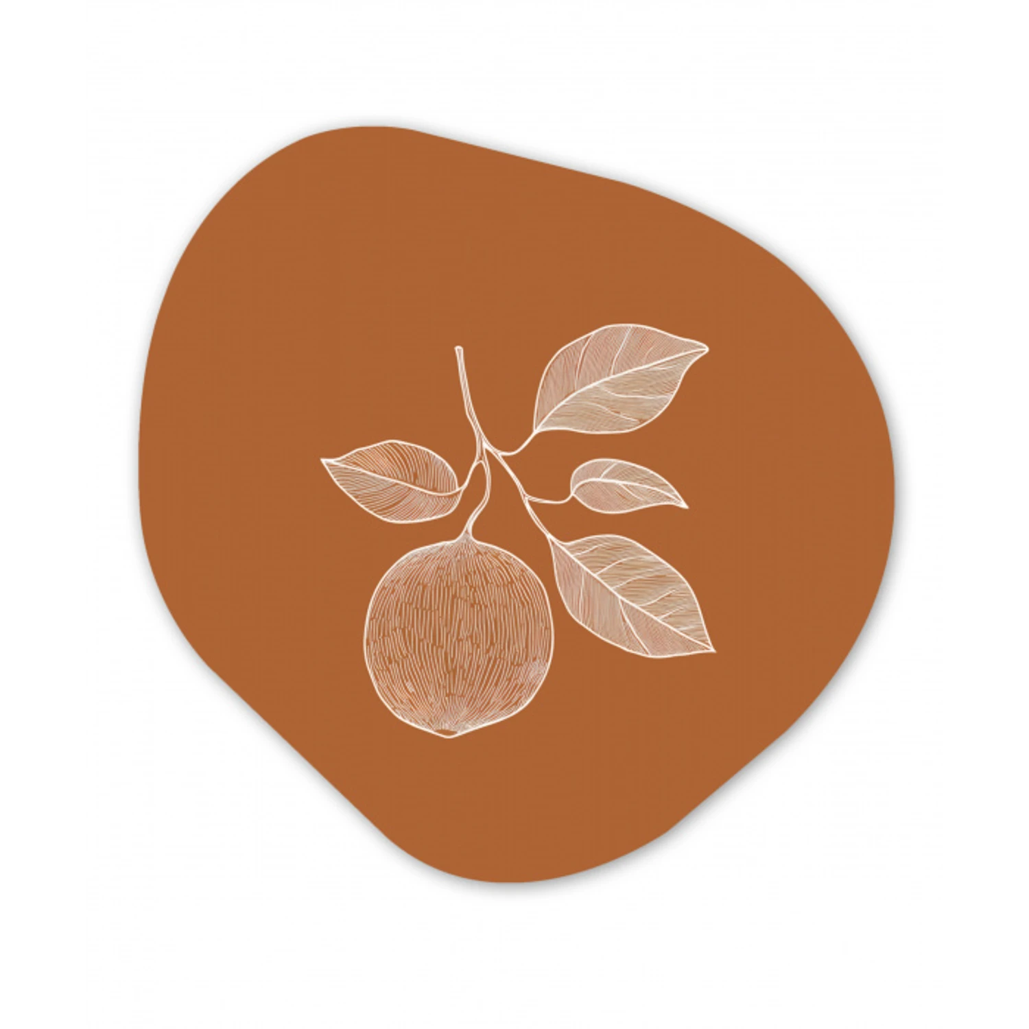 Sinaasappel - Getekend - Bladeren - Bruin Wandcirkel Organisch Forex 3mm klein -3d