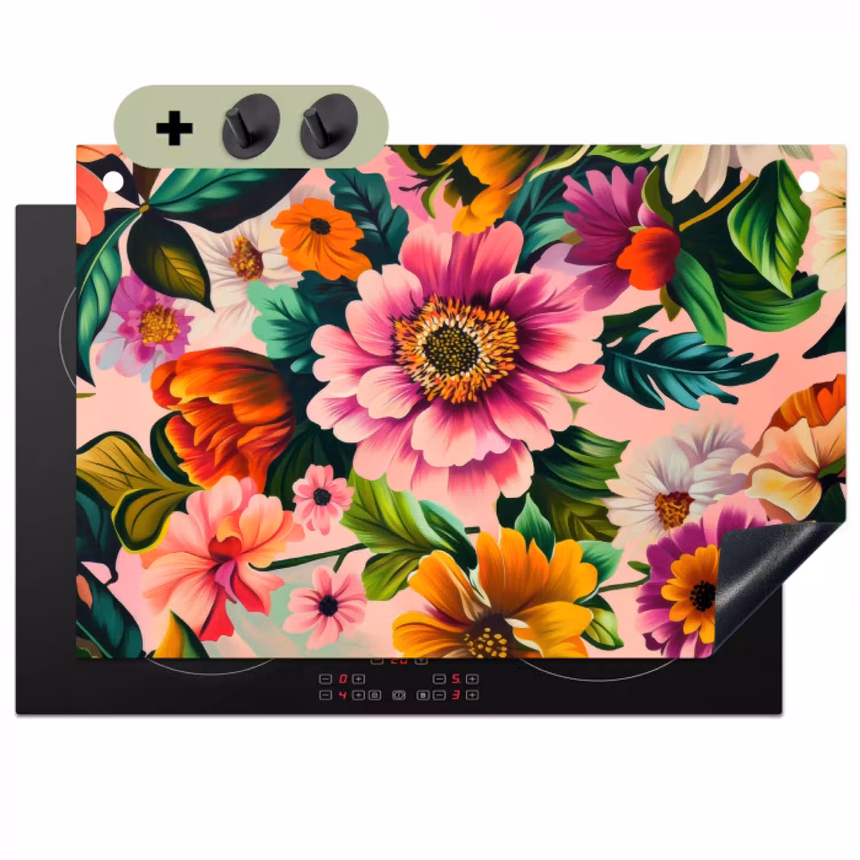 Bloemen - Kleurrijk - Roze Inductie beschemer met haakjes klein -3d