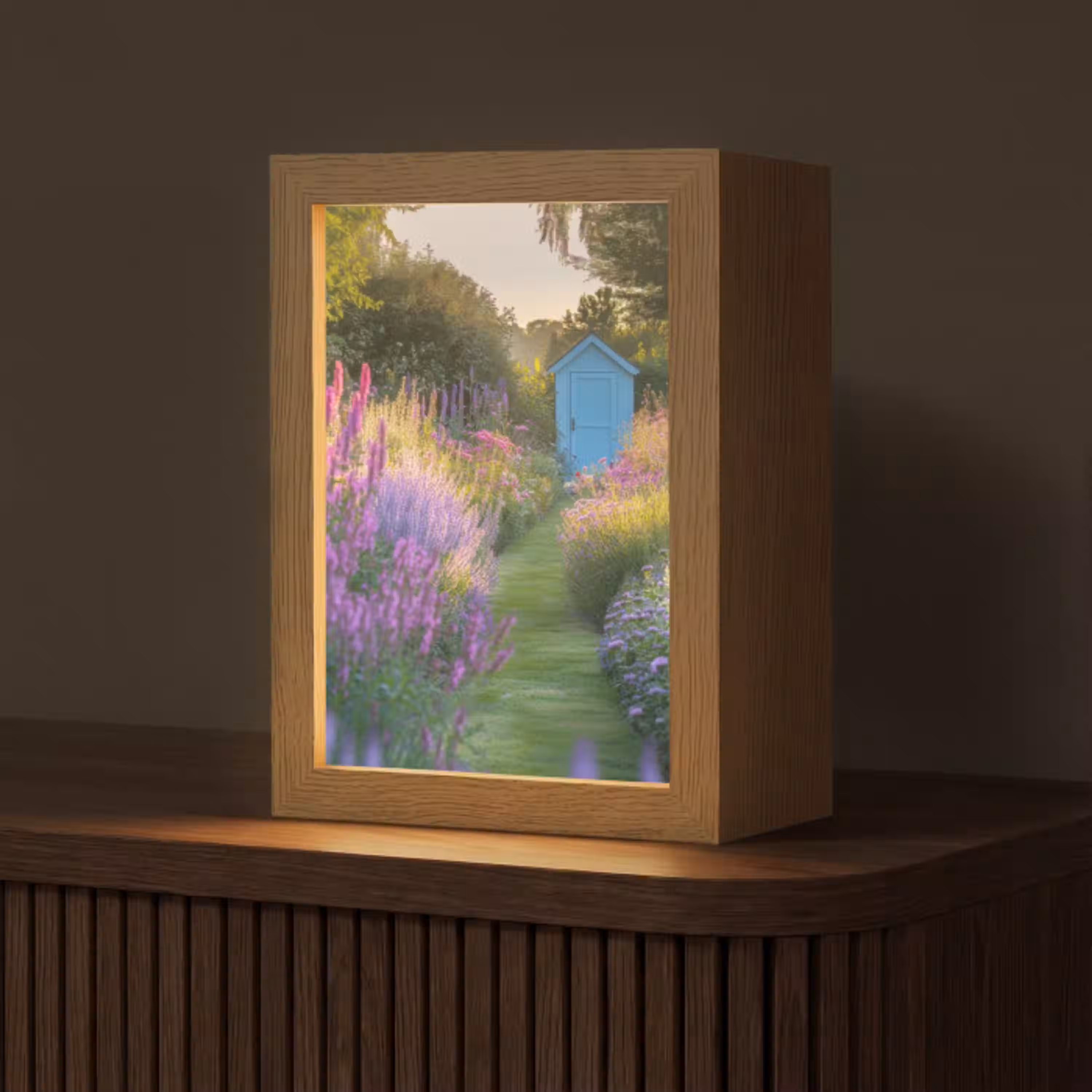 Tuinhuisje - Blauw - Bloemen Light Box met kabel (Tafellamp) klein -z3d_website