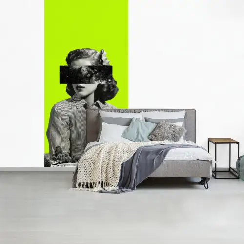 Vrouw - Sterrenhemel - Groen fotobehang vinyl groot -slaapkamer
