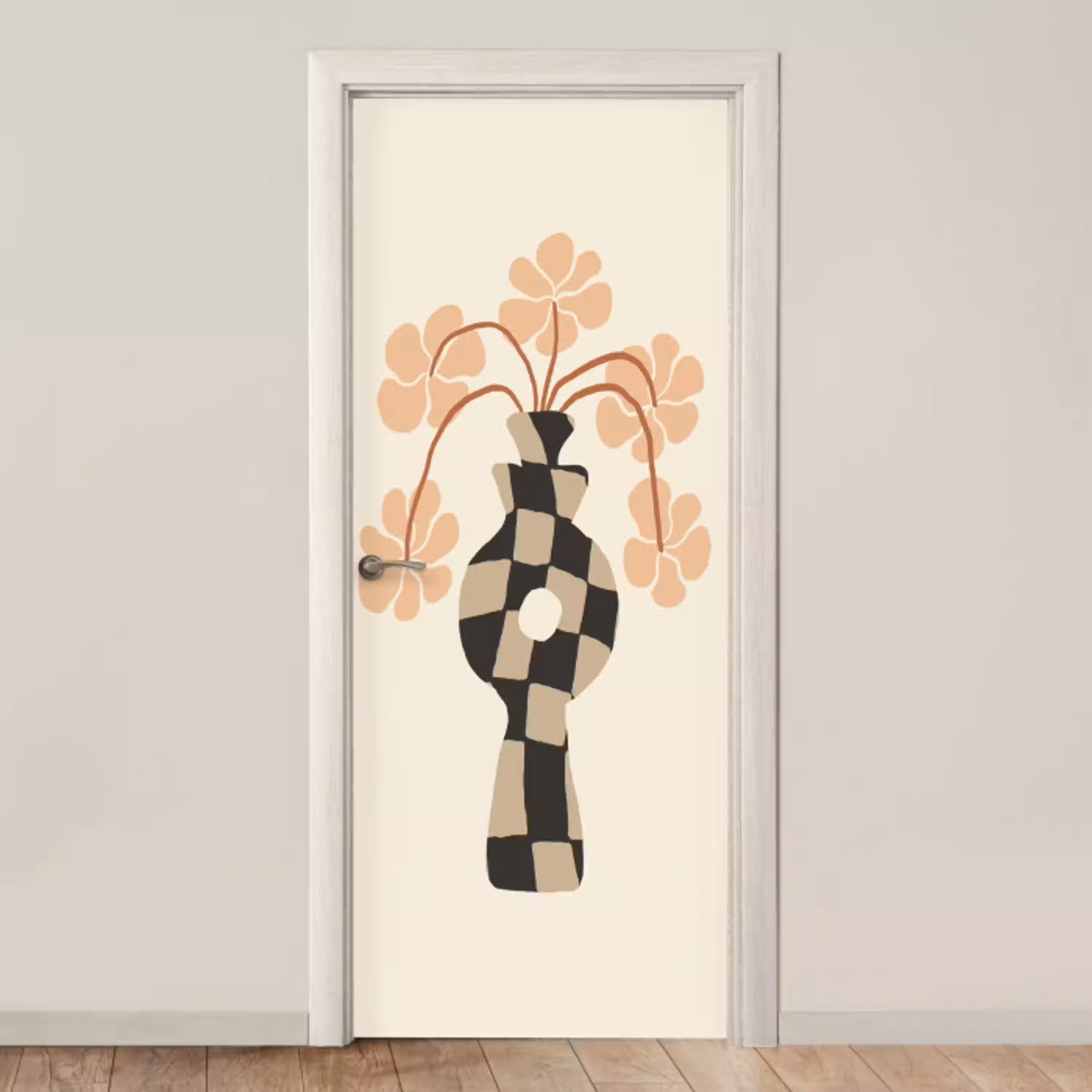Bloemen - Vaas - Abstracte kunst - Modern deurposter klein -3d_beige