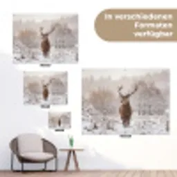 Edelhert - Bos - Sneeuw - Winter - Majestueus tuinposter los doek klein -Xsfeer9_DE