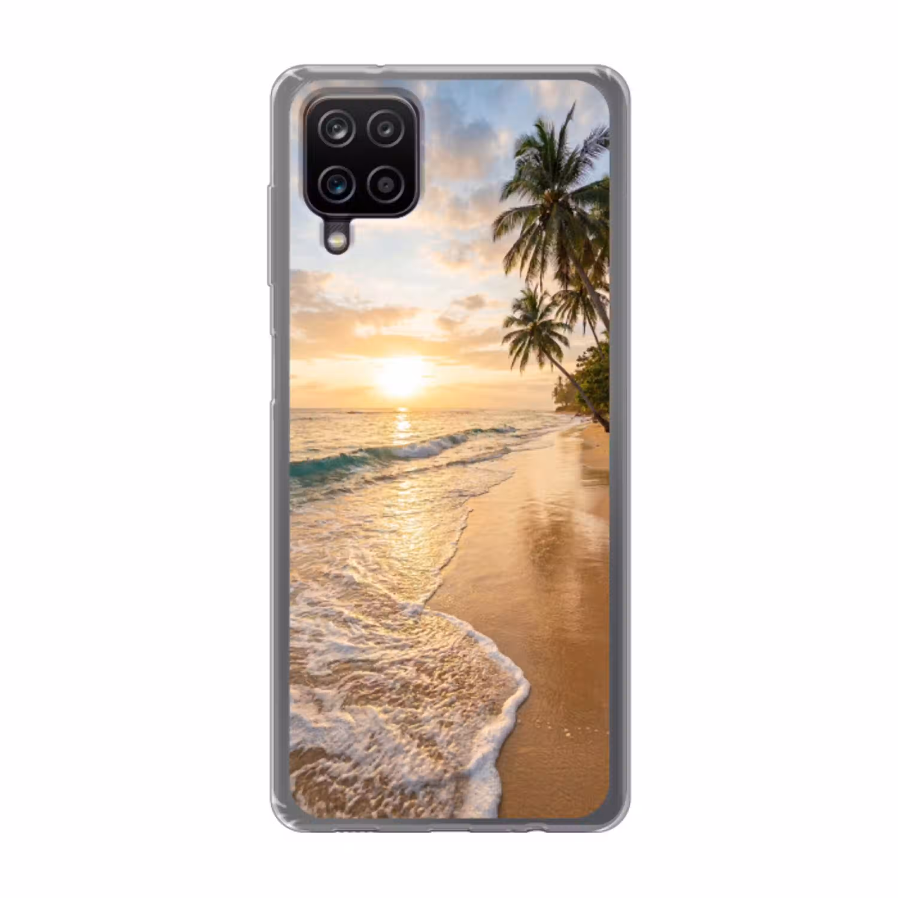 Strand - Zonsondergang - Tropisch - Natuur - Goud Telefoonhoesje Samsung Galaxy A12 klein -3d